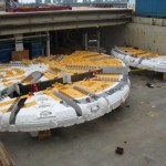 Tunnel Boring Machine Cutterhead lying in the hold of the ship prior to departure from Rotterdam for Miami